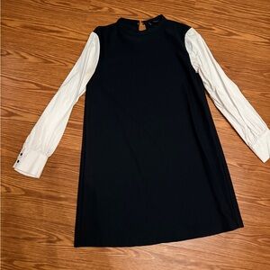 Zara Black White Ribbed Knit Long Cotton Sleeve Dress Medium Zara Basics